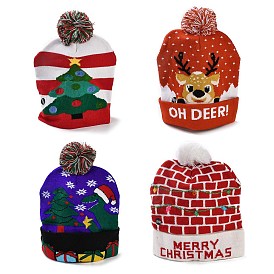 Светодиодная подсветка, рождественские шапки из акриловых волокон, шапка с манжетами, шапка, зимняя теплая вязаная шапка для женщин, со встроенным аккумулятором и выключателем