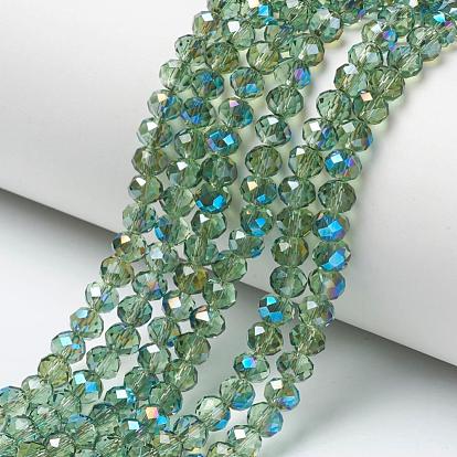 Electroplate Glass Beads Strands, Half Plated, Blue Plated, Faceted, Rondelle