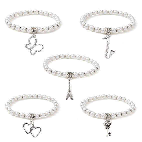 Perles de verre bracelets en perles extensibles, avec l'alliage charme