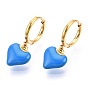 Enamel Heart Dangle Hoop Earrings, Real 18K Gold Plated 304 Stainless Steel Jewelry for Women, Nickel Free