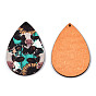 Single Face Printed Basswood Big Pendants, Teardrop Charm with Cow Pattern