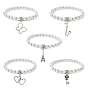 Glass Pearl Beaded Stretch Bracelets, with Alloy Charms
