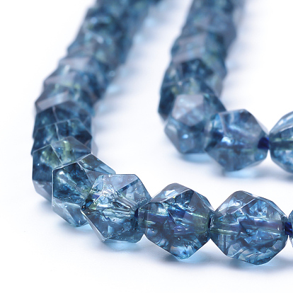 Natural Quartz Crystal Beads Strands, Star Cut Round Beads, Faceted, Dyed