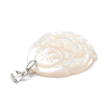 Natural White Shell Pendants, Buddha Charms, with Brass Snap on Bails, Cadmium Free & Lead Free