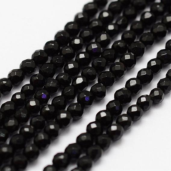 Brins de perles d'onyx noir naturel, facette, ronde