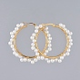 Boucles d'oreilles en perles, avec perles nacrées en verre, plaqué or 304 apprêts de boucles d'oreilles créoles en acier inoxydable et fil de cuivre, anneau