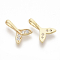 Brass Micro Pave Cubic Zirconia Pendants, Real 18K Gold Plated, Whale Tail Shape