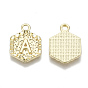 Alloy Pendants, Cadmium Free & Nickel Free & Lead Free, Hexagon with Alphabet, Real 18K Gold Plated