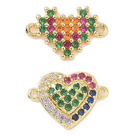 Real 18K Gold Plated Brass Micro Pave Cubic Zirconia Connector Charms, Heart Links