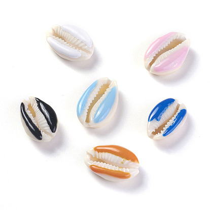 Cowrie Shell Beads, with Enamel, Undrilled/No Hole Beads