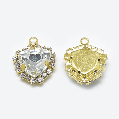K9 Glass Rhinestone Pendants, with Light Gold Tone Brass Findings, Triangle