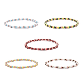 5Pcs 5 Color Glass Seed Beaded Stretch Bracelets Set for Women