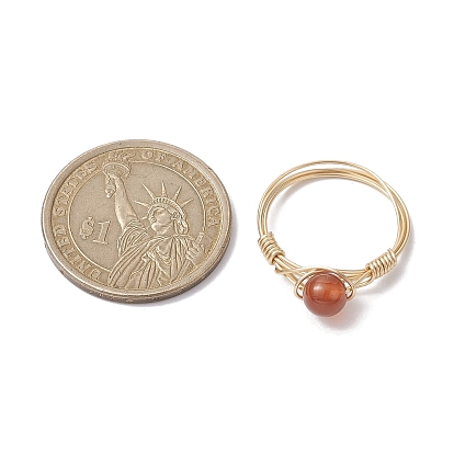 Кольца на палец в виде круглых плетеных бусин из натуральных смешанных драгоценных камней, золотое латунное кольцо на палец