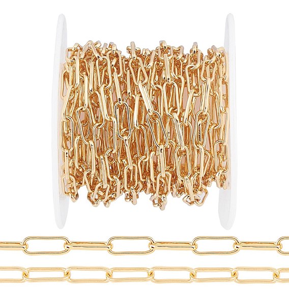 Chaînes trombones en laiton soudé, Ovale Plat, chaînes de câble allongées étirées, plaqué longue durée, réel 18 k plaqué or, avec bobine