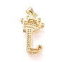Brass Micro Pave Cubic Zirconia Pendants, Long-Lasting Plated, with Snap on Bail, Real 18K Gold Plated, Alphabet with Crown