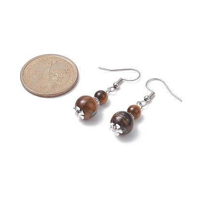 Boucles d'oreilles pendantes en calebasse de pierres précieuses naturelles mélangées, 304 bijoux en acier inoxydable pour femmes