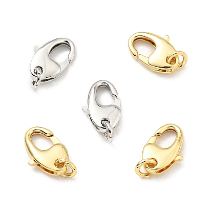 Rack Plating Brass Lobster Claw Clasps, with Open Jump Rings, Cadmium Free & Lead Free, Oval