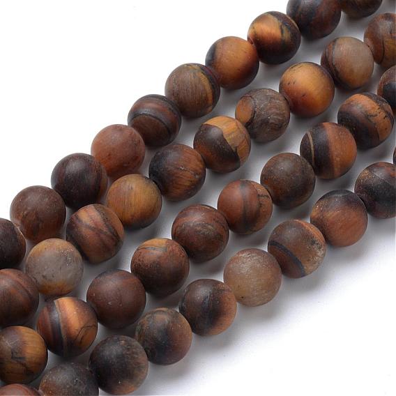 Natural Tiger Eye Round Bead Strands, Frosted Style