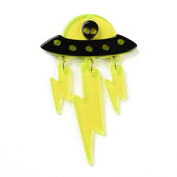 Transparent Acrylic Big Pendants, with Iron Ring, UFO with Lightning