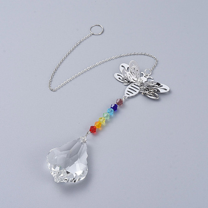 Chandelier Suncatchers Prisms, Chakra Crystal Maple Leaf Hanging Pendant, with Bee Iron Links and Cable Chain, Faceted