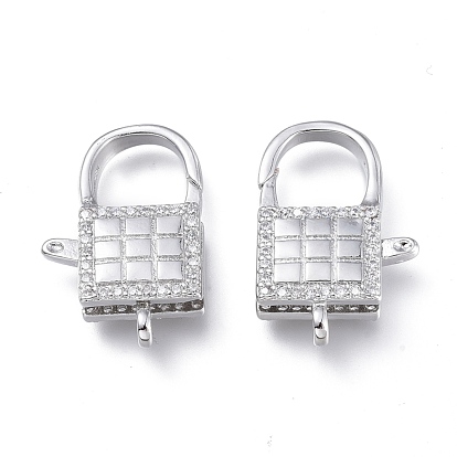 Brass Micro Pave Clear Cubic Zirconia Lobster Claw Clasps, Long-Lasting Plated, Lock