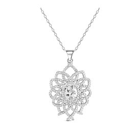 SHEGRACE 925 Sterling Silver Necklace, with Micro Pave AAA Cubic Zirconia Flower Pendant