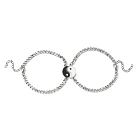 2pcs ensemble de bracelets de couple magnétiques en alliage yin yang, 304 maillons en acier inoxydable bracelets