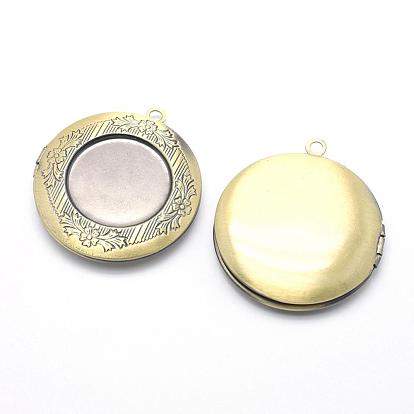 Pendentifs médaillon en laiton, cadre de photo charmant pour colliers, sans cadmium et sans nickel et sans plomb, plat rond