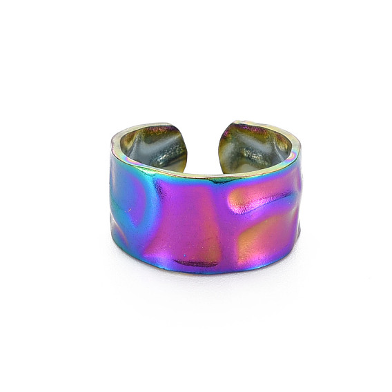 304 anillo de puño de acero inoxidable martillado, anillo abierto de banda ancha para mujer