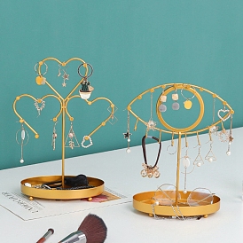 Expositor de joyas de hierro con bandeja, árbol de joyería para anillos, Aretes, Esposas, almacenamiento de gafas, dorado