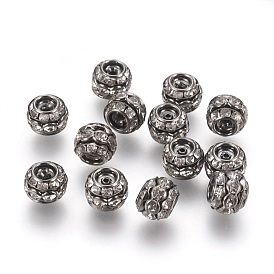 Brass Rhinestone Beads, Barrel, Grade A, Gunmetal, 10x9mm, Hole: 1.5mm