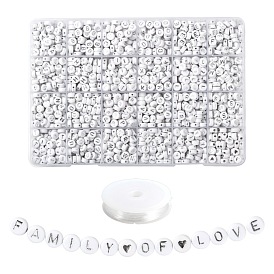 DIY Jewelry Making Kits, Including 1920Pcs Flat Round Acrylic Letter A~Z and Heart & Star Plating Beads, Elastic Crystal Thread