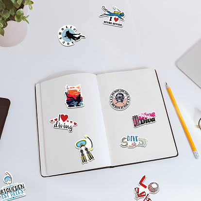Cartoon DIVE Theme Paper Stickers Set, Waterproof Adhesive Label Stickers, for Water Bottles, Laptop, Luggage, Cup, Computer, Mobile Phone, Skateboard, Guitar Stickers Decor