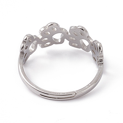 201 anillo ajustable de acero inoxidable con estampado de pata de perro ahuecado para mujer