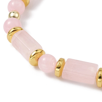 Natural Rose Quartz Beaded Bracelets, Alloy Enamel Pendant Bracelets for Women, Starfish/Mushroom/Shell/Flower/Heart