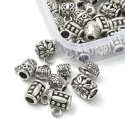 50Pcs 5 Style Tibetan Style Alloy Barrel Carved Flower Bail Beads, Tube Bails, Loop Bails