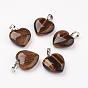 Natural Gemstone Pendants, Heart, with Brass Findings, Platinum