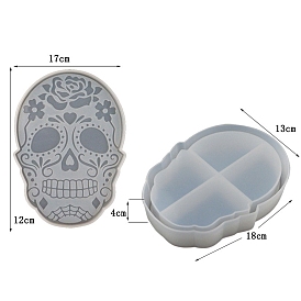 Moules en silicone de boîte de rangement bricolage thème halloween, moules de résine, pour la résine UV, fabrication artisanale de résine époxy, tête crâne