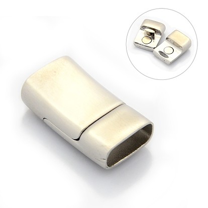 Rectangle 304 Stainless Steel Matte Magnetic Necklace Clasps, with Glue-in Ends, 28x15.5x8.5mm, Hole: 6x13.5mm
