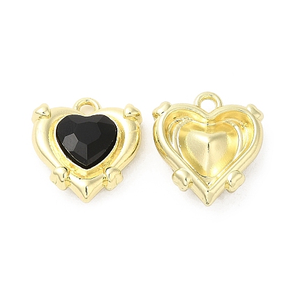 Alloy Pendant, with Black Glass, Cadmium Free & Nickel Free & Lead Free, Heart Charms