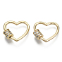 Brass Micro Pave Clear Cubic Zirconia Screw Carabiner Lock Charms, for Necklaces Making, Heart, Nickel Free