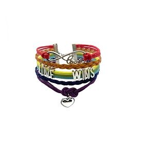 Bracelets multibrins en simili cuir pu, bracelet de drapeau de fierté de rhinocéros de charme d'amour infini