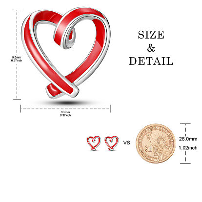 SHEGRACE 925 Sterling Silver Stud Earrings for Women, Baking Painted, Heart, Silver Color Plated