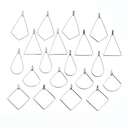304 Stainless Steel Wire Pendants, Hoop Earring Findings, Teardrop & Kite & Rhombus & Fan & Triangle
