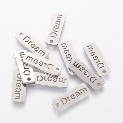 304 Stainless Steel Pendants, Inspirational Message Pendants, Rectangle with Word Dream