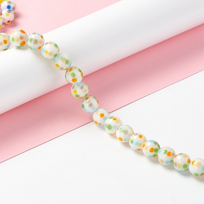 Handmade Lampwork Beads Strands, Round with Polka Dot Pattern