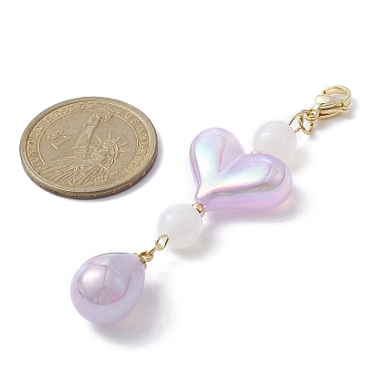 Acrylic Pendant Decorations, with Resin Beads and 304 Stainless Steel Clasp, Heart & Teardrop