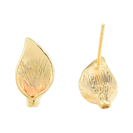 Brass Stud Earring Findings, with Hole, Leaf, Nickel Free
