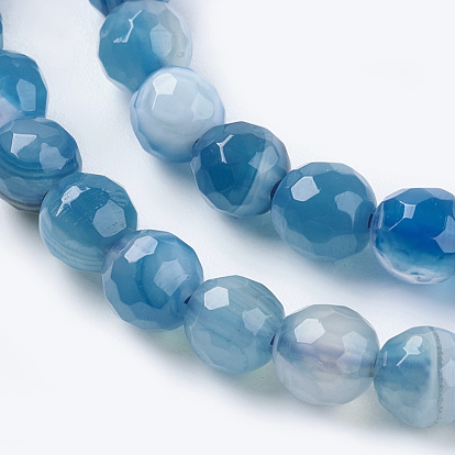 Natural Stripe Agate Beads Strands, Faceted, Dyed, Round