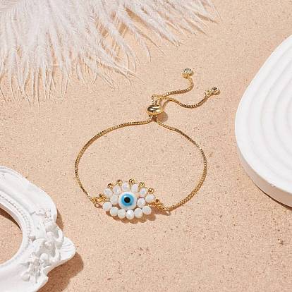 Lampwork & Glass Braided Horse Eye Slider Bracelet, Brass Jewelry for Women